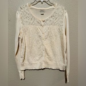 Lucky brand women's sweater cardigan cream Size XL Front floral lace